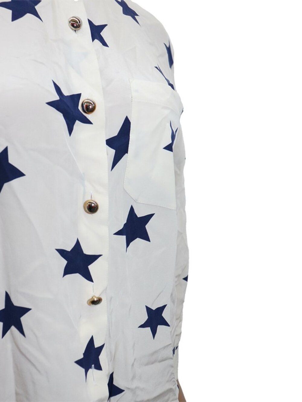 Escada Silk Star Print Button-Up Blouse White Blue S - Picture 4 of 6